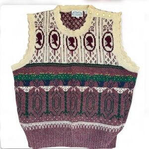 Vintage The Villager Wool Sweater Vest Cameo Silhouette Nordic Medium